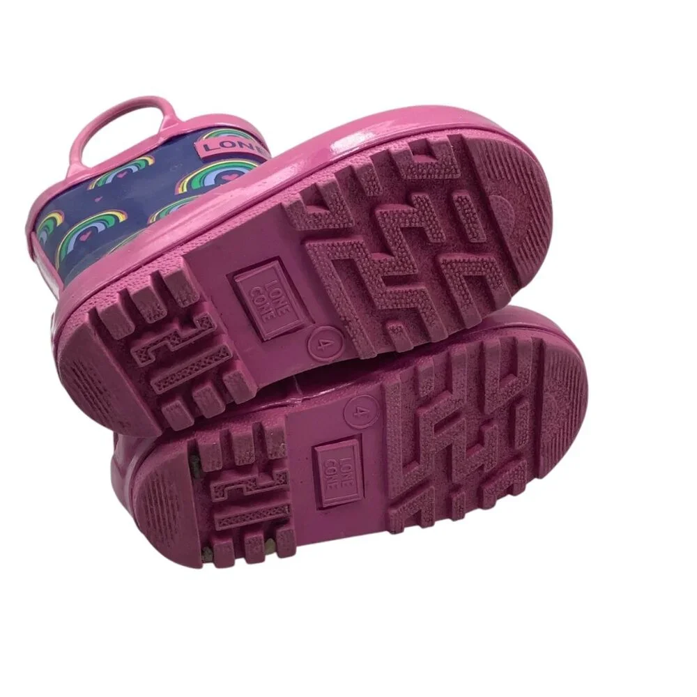 Lone Cone Kids Rain Boots Rainbow‎ Print Navy Pink Rubber US 4 Toddler